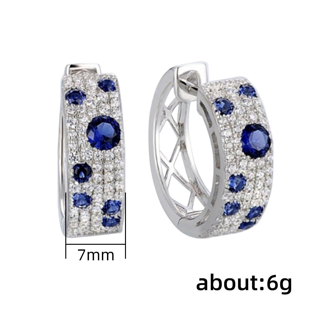 Korean Style Blue White Earrings Round Micro Inlaid Zircon Exquisite Ear Clip