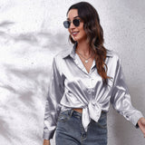 Satin Women's Satin Faux Silk Long-sleeved Shirt