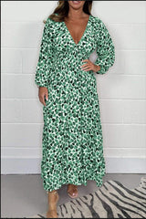 Women's Fashion High Waist V-neck Floral Dress