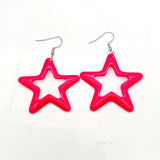 European And American Bright Hollow Color Five-pointed Star Acrylic Earrings