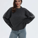 Round Neck Pullover Loose-fitting Solid Color Long Sleeves All-match Sweater