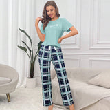 Short Sleeve Plaid Cropped Pants Casual