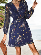 Women’s New Dress, V-neck Chiffon Long, Elegant Countryside Sleeves, Casual Style, Fashionable And Beautiful