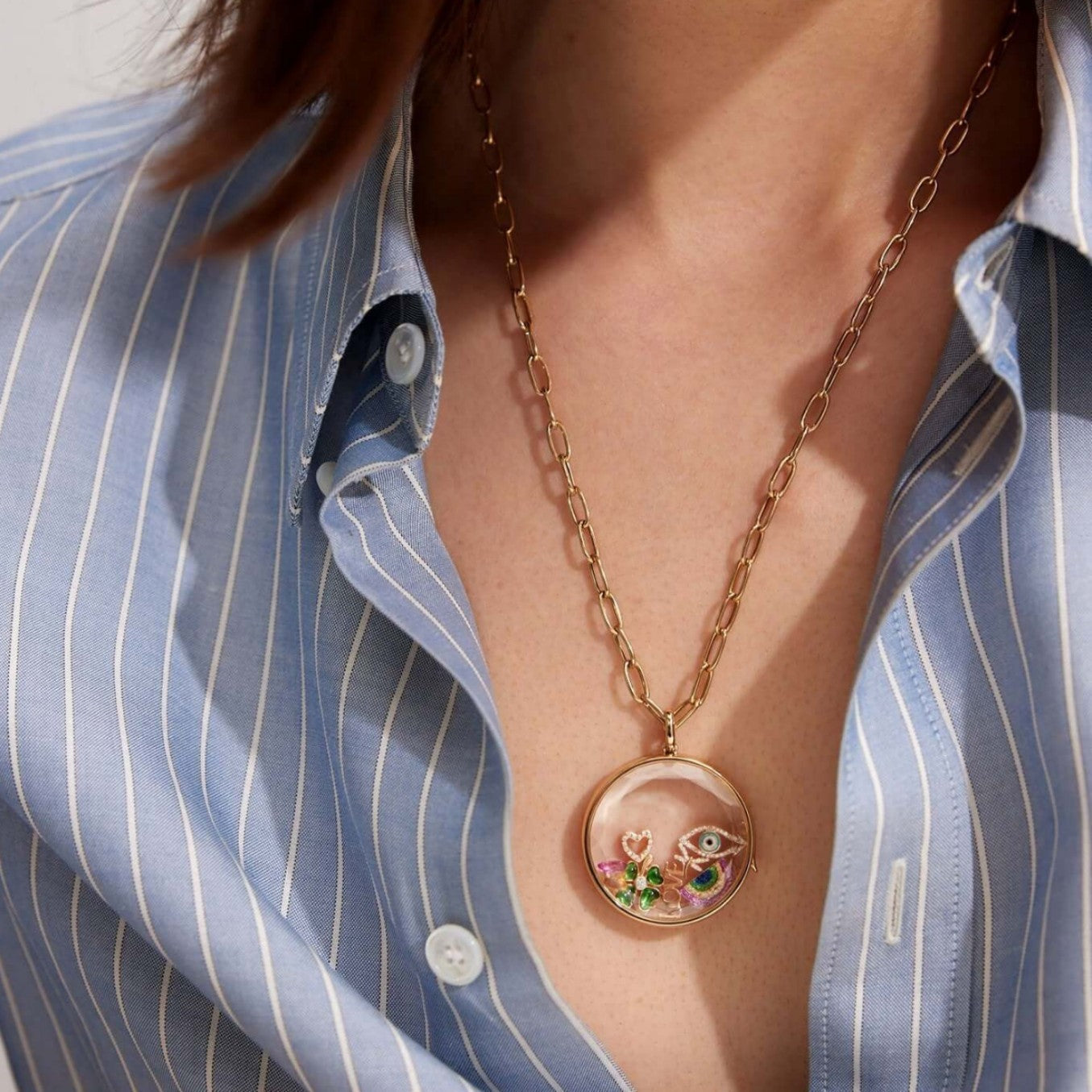 Ins Style Small Pendant Loving Heart Zircon Glass Box Necklace