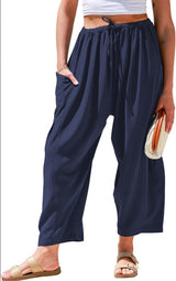 High Waist Wide Leg Loose Harem Cotton And Linen Trousers