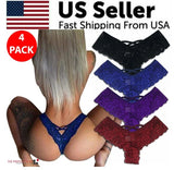 4 Pack Women Sexy Lace Underwear Lingerie Panties G-String Brief Thong Plus Size