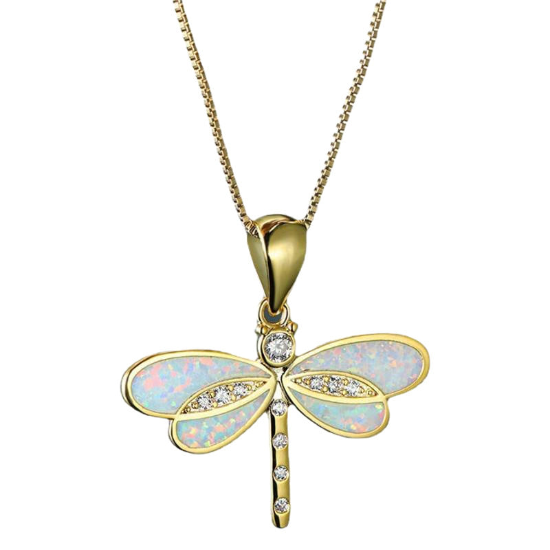 Cold Style Gold Dragonfly Opal Necklace