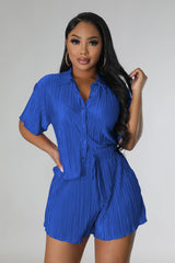 Casual Pleated Short-sleeved Shorts Two-piece Set