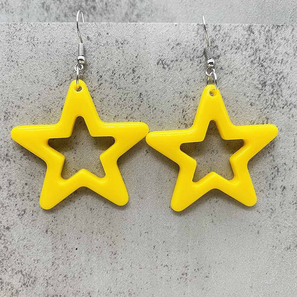 European And American Bright Hollow Color Five-pointed Star Acrylic Earrings