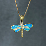 Cold Style Gold Dragonfly Opal Necklace