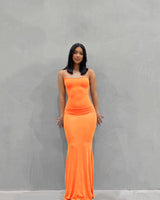New Fashion Solid Color Sleeveless Sling Long Dress