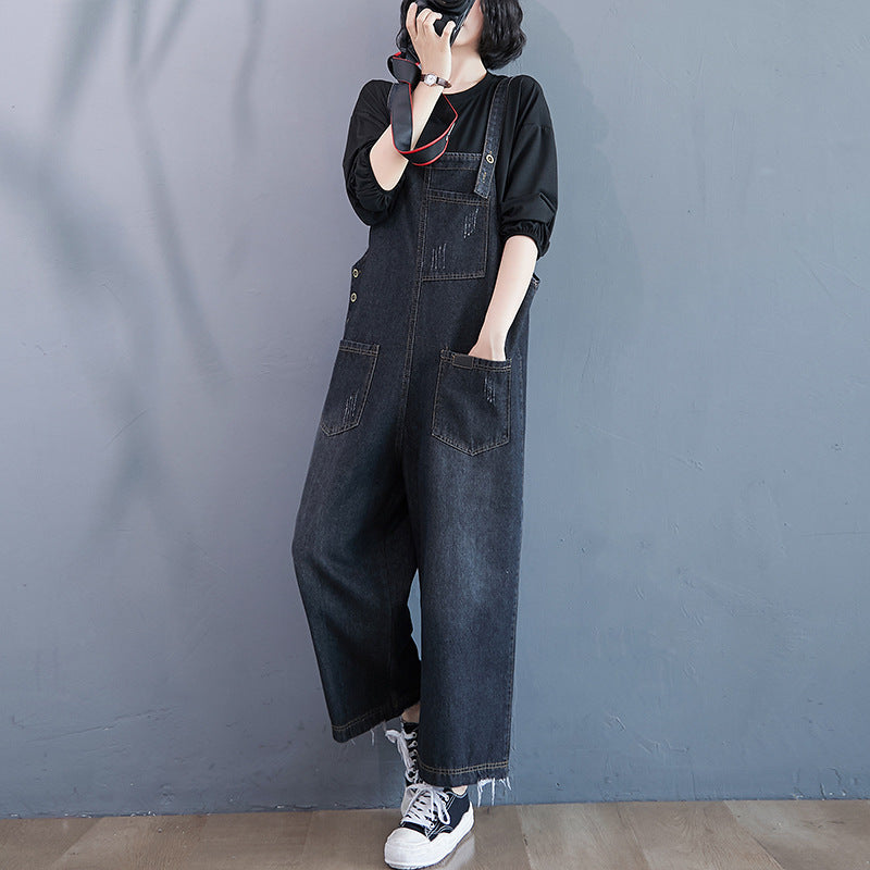 Oversized Nine - Quarter Wide Leg Jean Suspenders