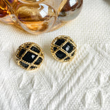 Diamond Plaid Silver Stud Earrings Mid-ancient Round New Chinese Alloy Simple Electroplated DIY Earrings