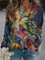 Casual Fashion Loose Ethnic Style Retro Long Sleeve Crew Neck Pullover Sweatshirt