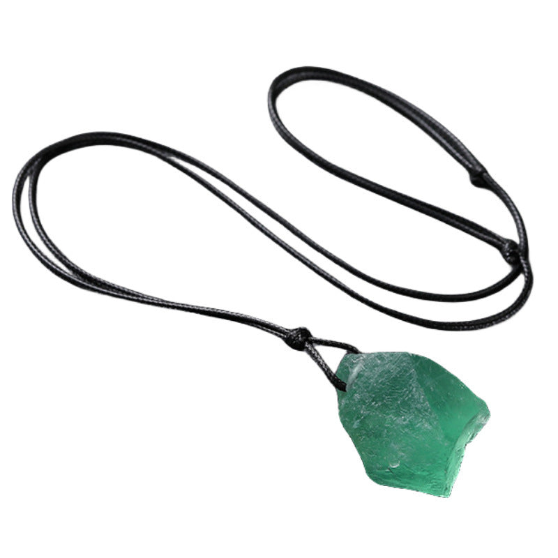 Natural Green Fluorite Pendant Rough Stone Irregular Crystal Necklace