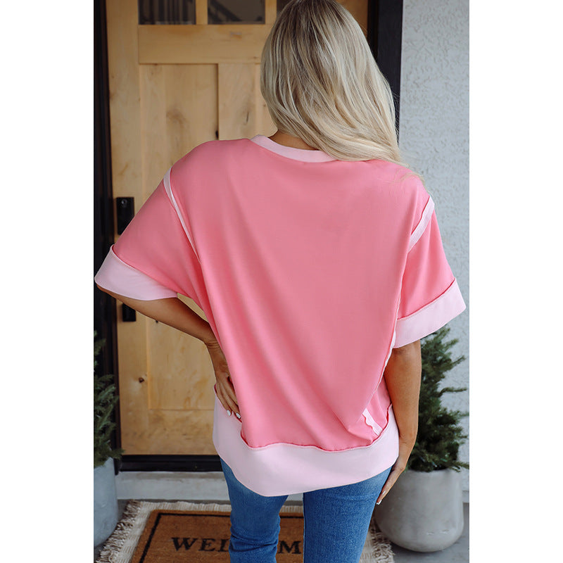 Women's Round Neck Short-sleeved Shirt Loose Casual Slit T-shirt