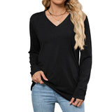 Leisure Pullover V-neck Solid Color Loose Long Sleeves