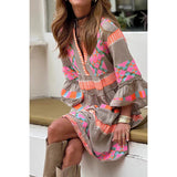 Fashion Print V-neck Dress Summer Ruffle Three Quarter Sleeve Dresses For Women Clothing