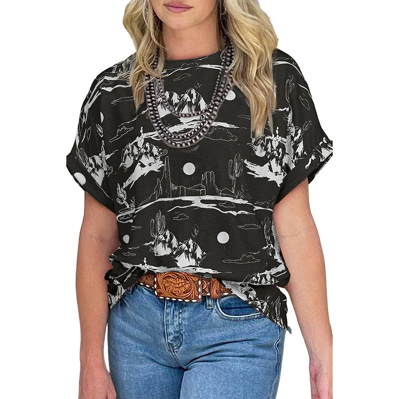 European And American Leisure All-matching Printed Loose T-shirt