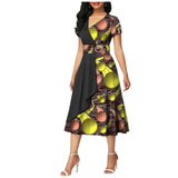 African Batik Double-sided Printed Short-sleeved Women's Cotton Dress