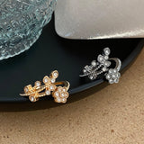 Full Diamond Flower Leaves Female Niche Open Ring