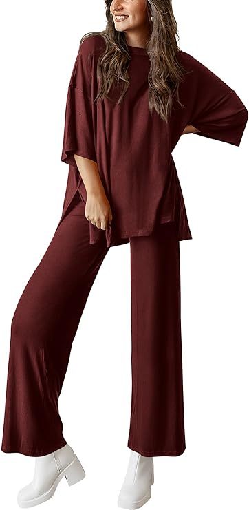 Casual Short-sleeved Pullover Top Wide-leg Pants Casual Suit