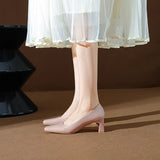 Classic Style High Heel Patent Leather Square Toe Light Luxury French Shoes