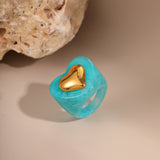 Colorful Heart-shaped Resin Ring Ins Style Titanium Steel Ring