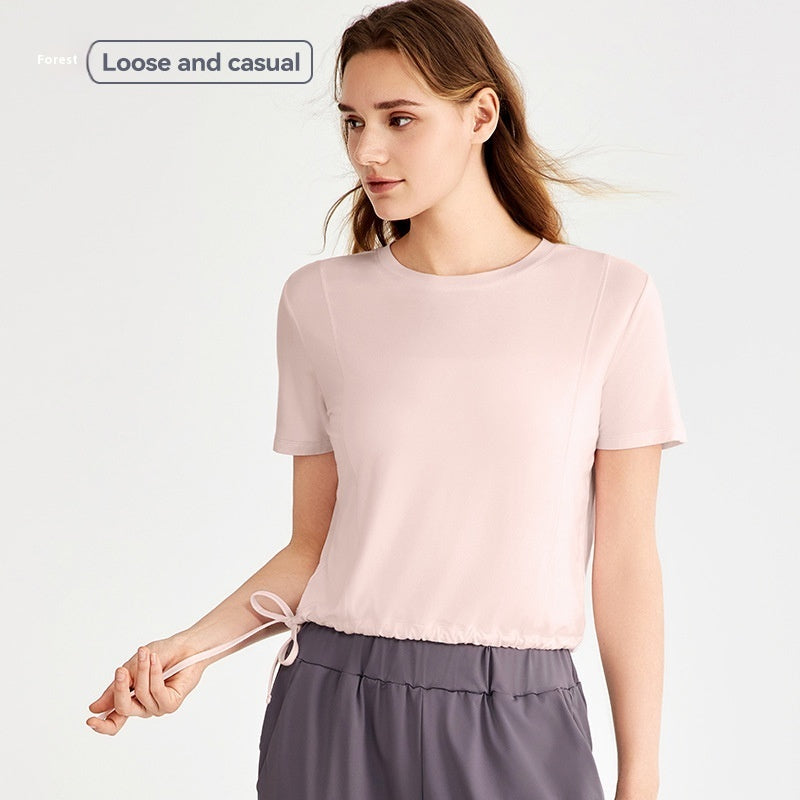 Loose Sports Top Drawstring At Hem Commuter T-shirt