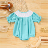 Baby Girl Comforable Bunny Romper Set, Bubble Sleeve Onesie With Bow Rabbit Embroidery