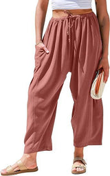 High Waist Wide Leg Loose Harem Cotton And Linen Trousers