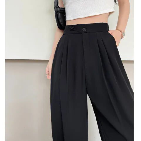 Ice Silk Mop Wide Leg Pants Women's Small High Waist
