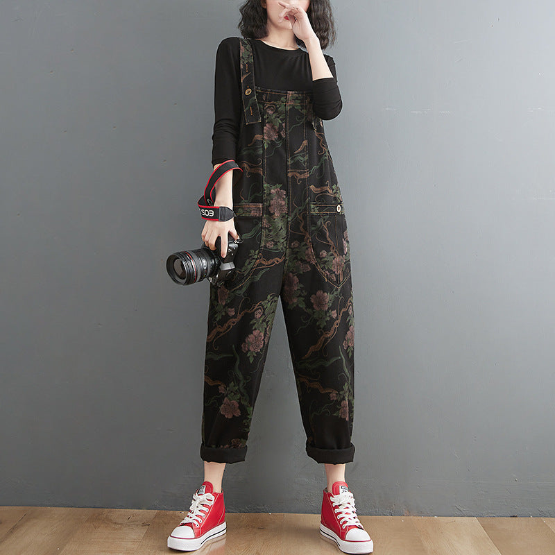 Spring And Summer Lean Printing Jean Overalls Women