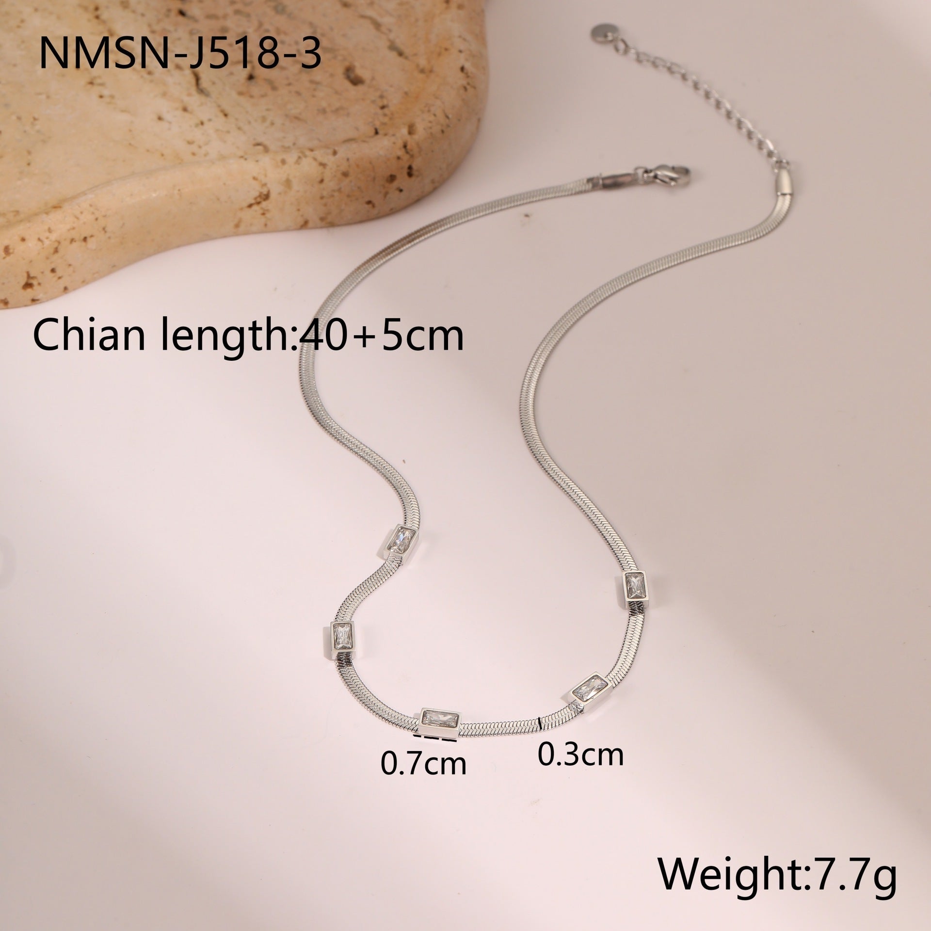 RETRO Geometric Square Zircon Necklace Stainless Steel Necklace Chain Like Flat Snake