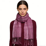 2pcs Bright Color Block Fuchsia Yarn-Dyed Scarf,Luxe Look For Evening Wear,Scarf,vacation,daily Life,evening Party,Office Appropriate Subtlety For Women Men