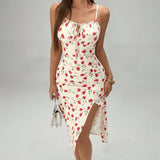 Summer Printed Suspender Split Dress Fashion Slim Lace-up Long Dresses For Women Clothing