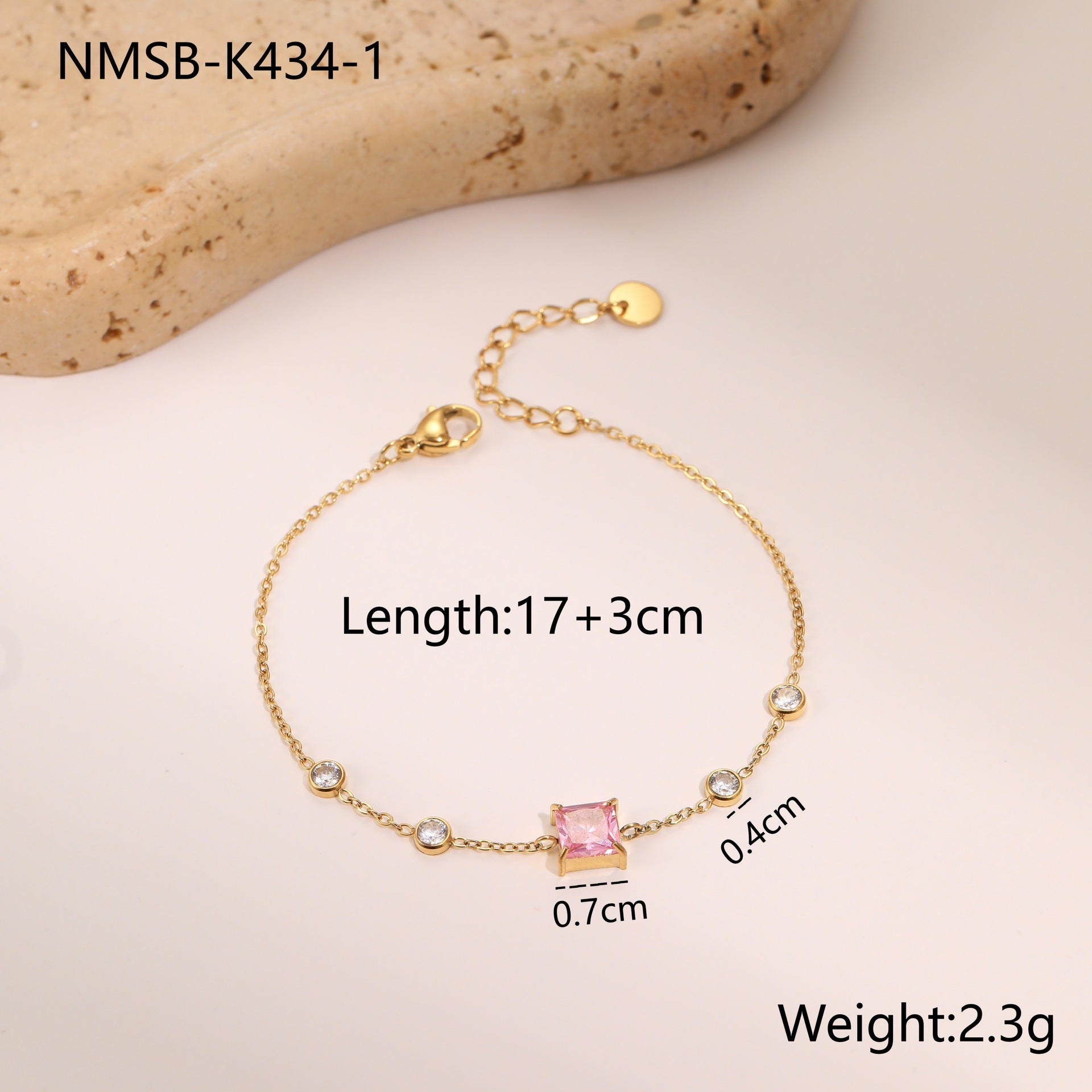 French Elegant Square Zircon Minimalist Titanium Steel Bracelet Does Not Fade