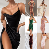 Sexy Slit Satin European And American Slim Sleeveless Split Skirt