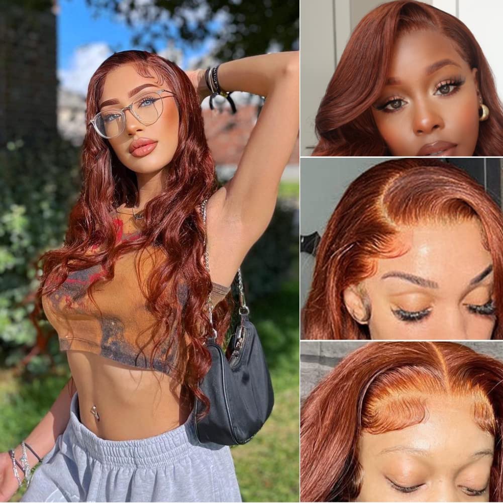 Reddish Brown 4x4 Lace Closure Human Hair Wig, Body Wave Wig, 150 Density