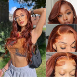 Reddish Brown 4x4 Lace Closure Human Hair Wig, Body Wave Wig, 150 Density