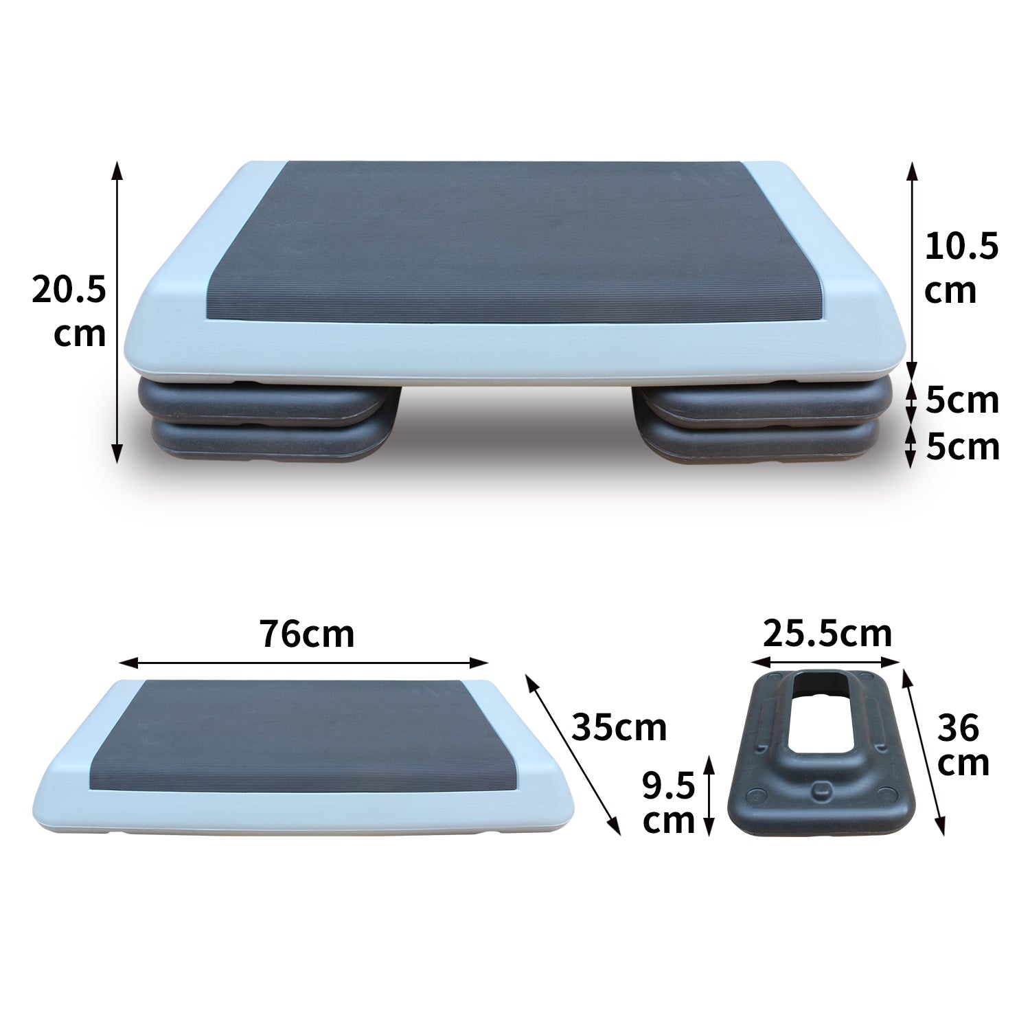 Adjustable Workout Aerobic Stepper In Fitness & Exercise Step Platform Trainer Gray Black With 4 Risers