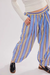 Printed Striped Elastic Waist Casual Hip Hop Style Skinny Pants