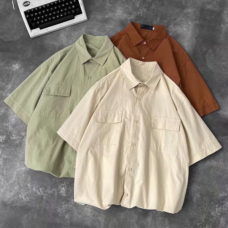 Men's Summer Korean Style Handsome Workwear Tops Shirt