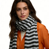2pcs Black White Square Scarf,stripe With Metallic Threads Scarf,Luxe Look For Evening Wear,Scarf,vacation,daily Life,evening Party,Office Appropriate Subtlety For Women Men