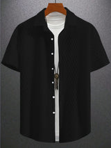 Men's Solid Color Short Sleeve Knitted Shirt With Over-turned Collar