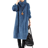 Pocket Turtleneck Corduroy Fleece-lined Thick Corduroy Dress
