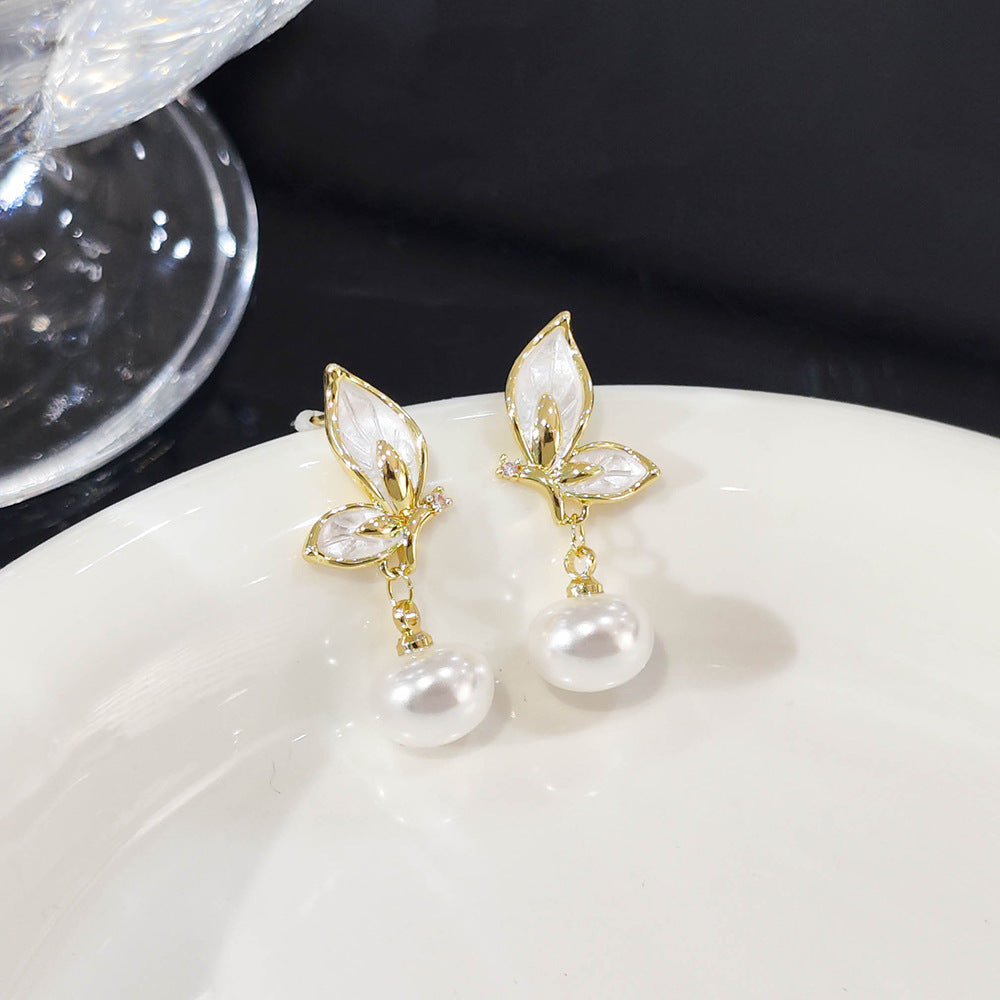 Zircon Painting Oil Butterfly Earrings For Women