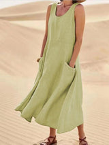 Summer Sleeveless Long Dress With Pockets Fashion Casual Loose Dresses Women's Clothing