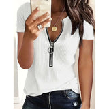 2 Pack Women's Zipper V Neck Short Sleeve Tunic Tops Loose Fit Summer T Shirts Blouse