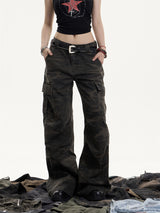 American Retro Camouflage Workwear Women's Loose Straight Wide Leg Casual Pants